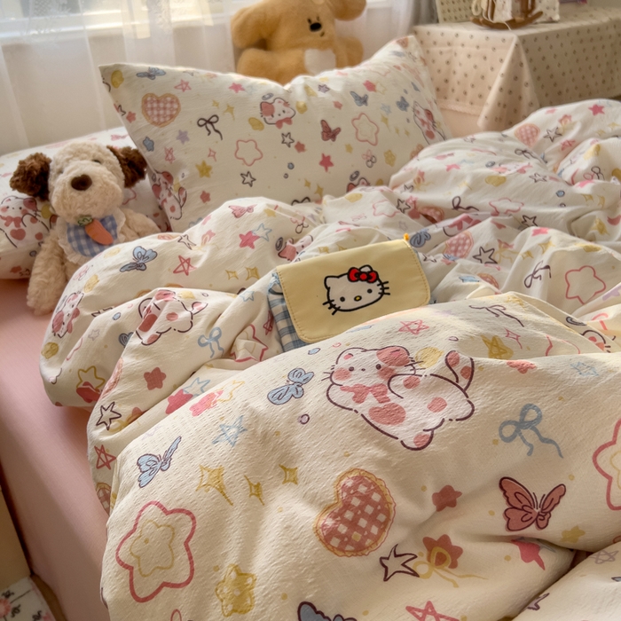 91家纺网 家纺一手货源 找家纺 花伞家居 2025新款印花双层纱四件套（提供买家秀） 追蝴蝶