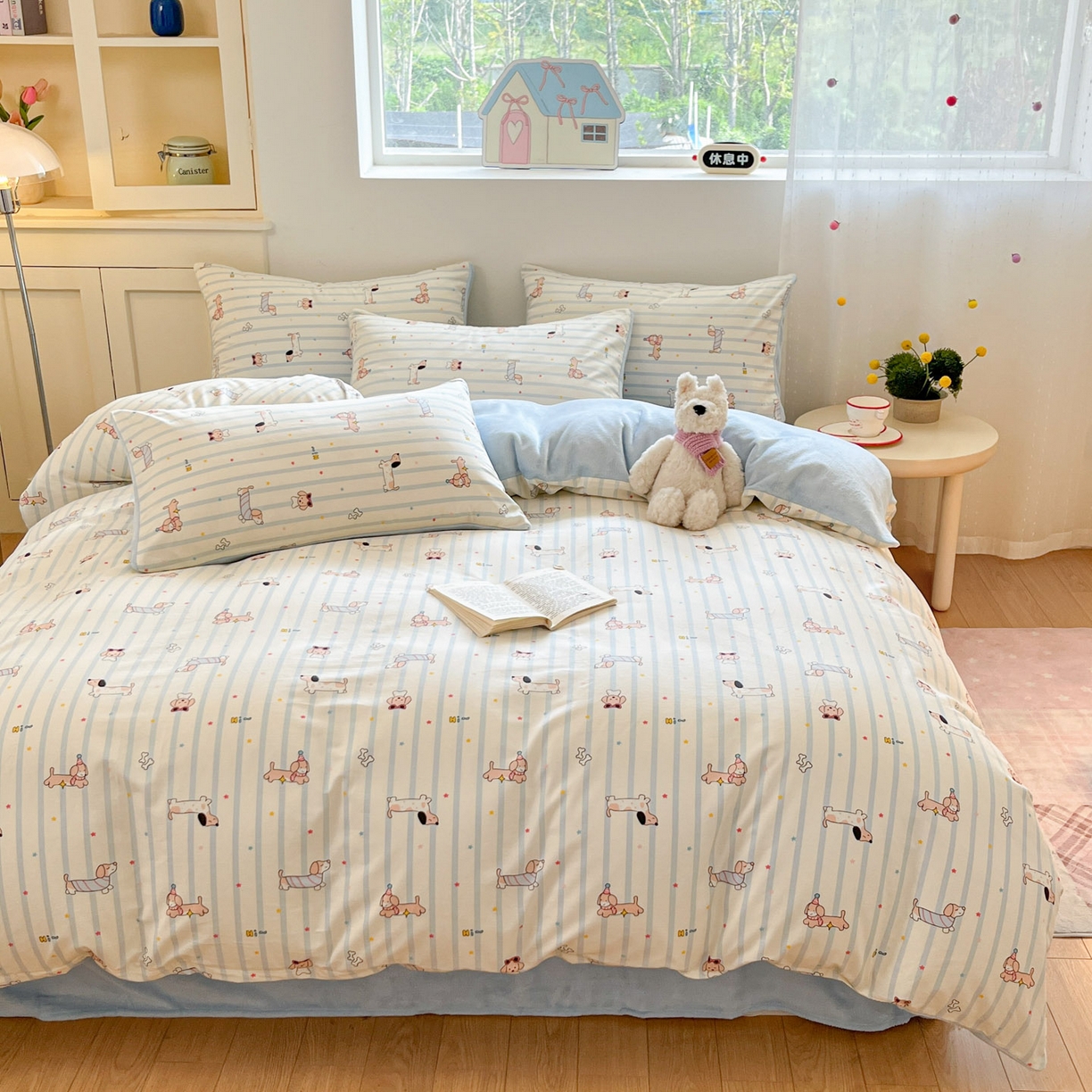 91家纺网 家纺一手货源 找家纺 麦伦家居 2025秋冬新款多功能床品全棉+牛奶绒印花四件套 机灵旺仔