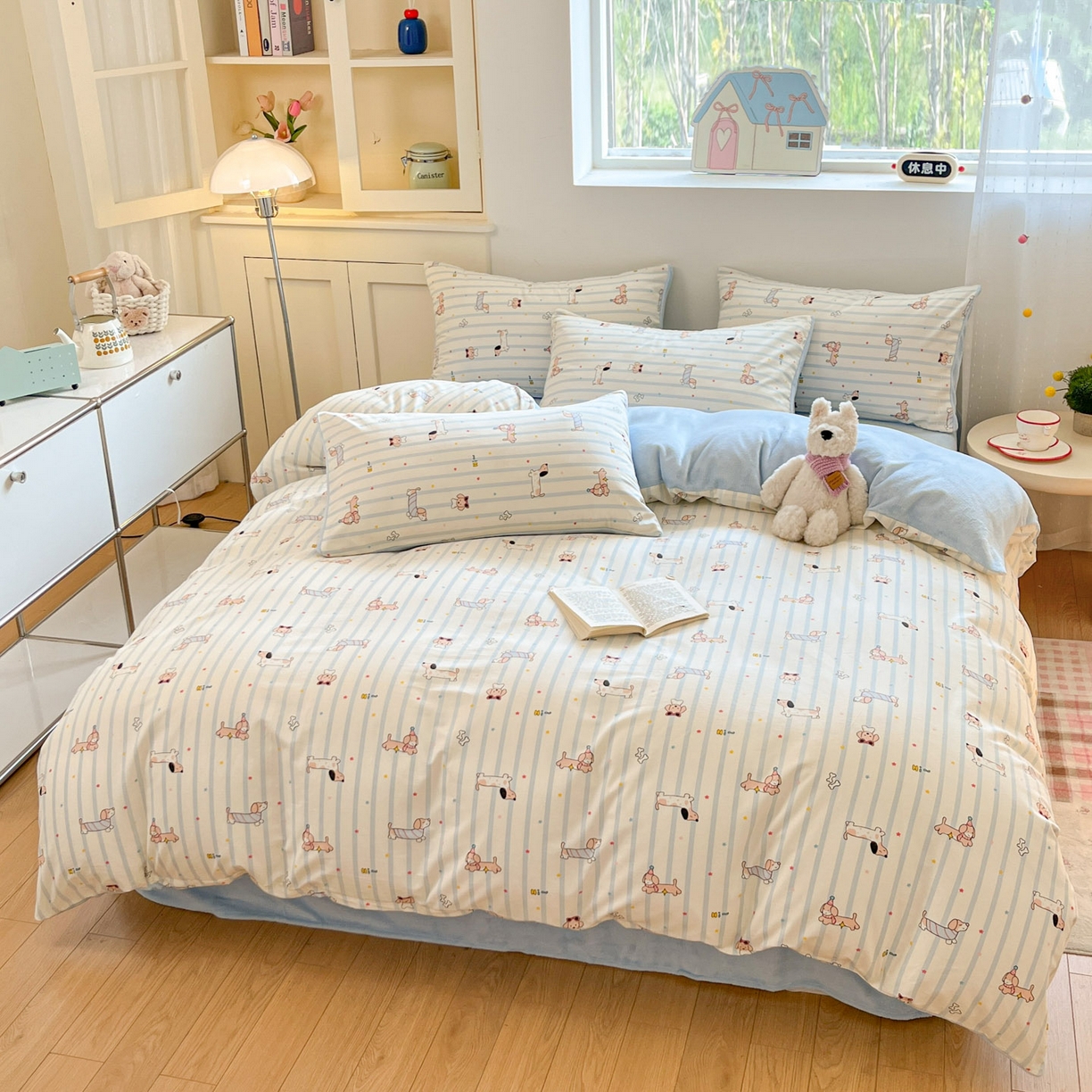 91家纺网 家纺一手货源 找家纺 麦伦家居 2025秋冬新款多功能床品全棉+牛奶绒印花四件套 机灵旺仔