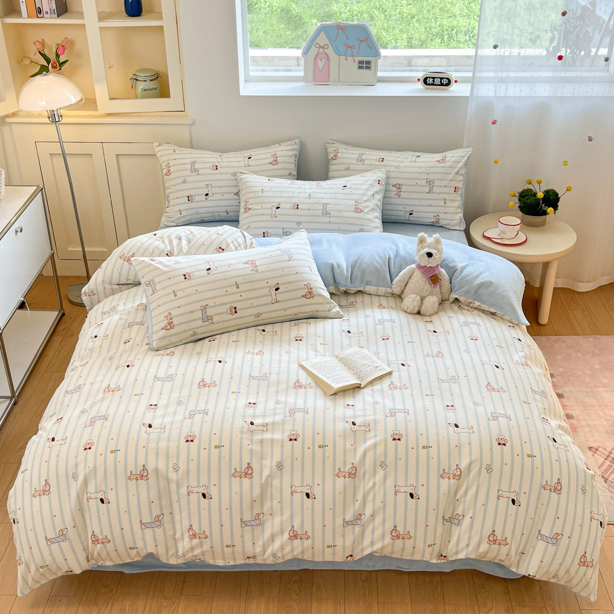 91家纺网 家纺一手货源 找家纺 麦伦家居 2025秋冬新款多功能床品全棉+牛奶绒印花四件套 机灵旺仔