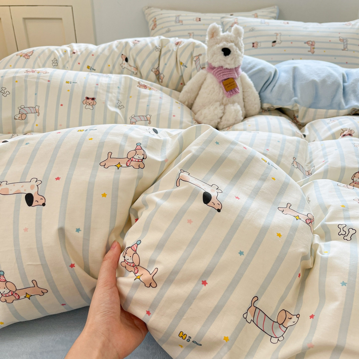 91家纺网 家纺一手货源 找家纺 麦伦家居 2025秋冬新款多功能床品全棉+牛奶绒印花四件套 机灵旺仔