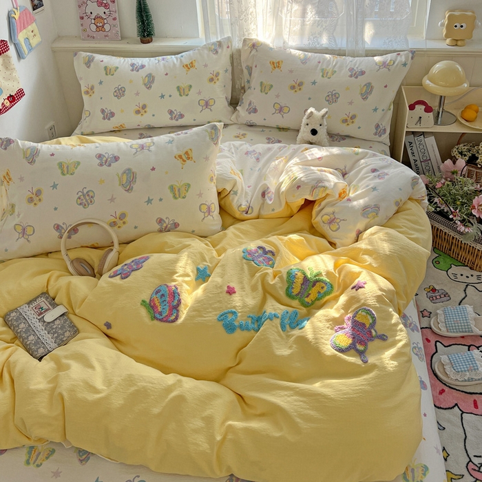 91家纺网 家纺一手货源 找家纺 （总）花伞家居 2025新款毛巾绣印花双层纱四件套（提供买家秀）