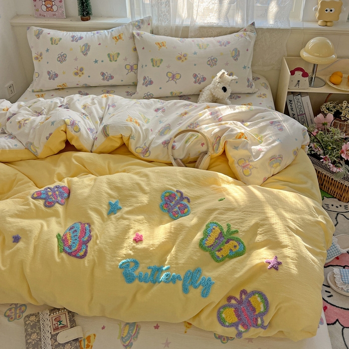 91家纺网 家纺一手货源 找家纺 （总）花伞家居 2025新款毛巾绣印花双层纱四件套（提供买家秀）