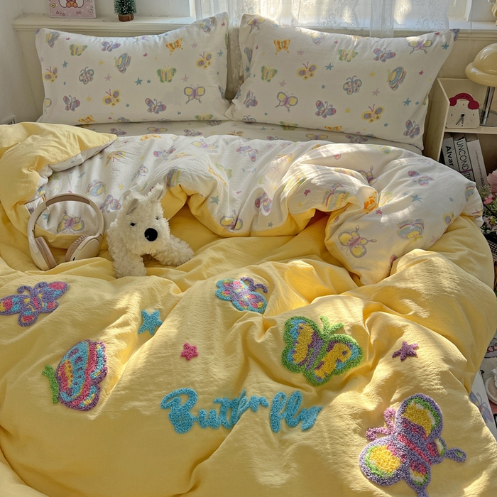 91家纺网 家纺一手货源 找家纺 （总）花伞家居 2025新款毛巾绣印花双层纱四件套（提供买家秀）