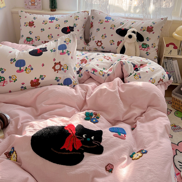 91家纺网 家纺一手货源 找家纺 （总）花伞家居 2025新款毛巾绣印花双层纱四件套（提供买家秀）