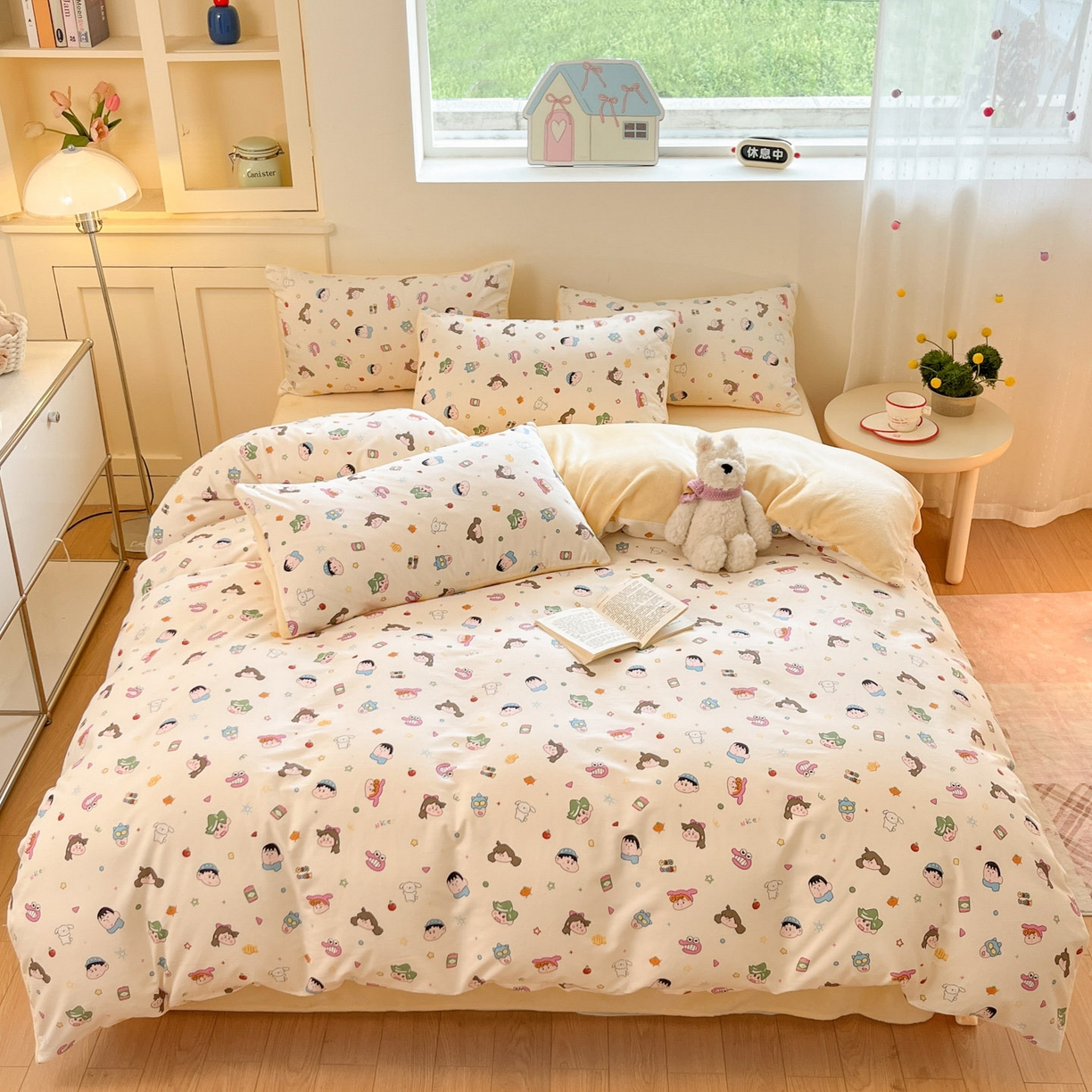 91家纺网 家纺一手货源 找家纺 麦伦家居 2025秋冬新款多功能床品全棉+牛奶绒印花四件套 蜡笔新