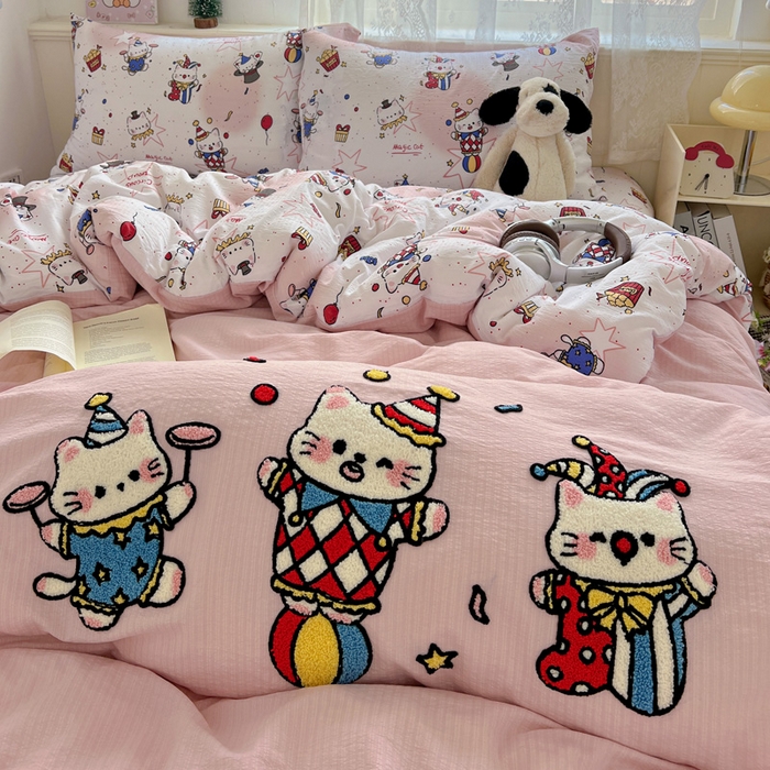 91家纺网 家纺一手货源 找家纺 （总）花伞家居 2025新款毛巾绣印花双层纱四件套（提供买家秀）