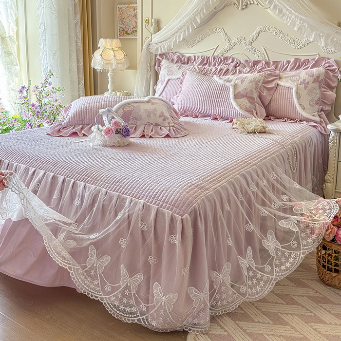 91家纺网 家纺一手货源 找家纺 宜凡家纺 2025新款婴儿绒压花撞色双拼夹棉床裙四件套 床裙款-锦时