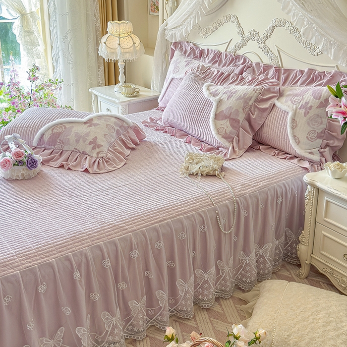 91家纺网 家纺一手货源 找家纺 宜凡家纺 2025新款婴儿绒压花撞色双拼夹棉床裙四件套 床裙款-锦时