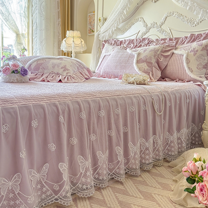 91家纺网 家纺一手货源 找家纺 宜凡家纺 2025新款婴儿绒压花撞色双拼夹棉床裙四件套 床裙款-锦时