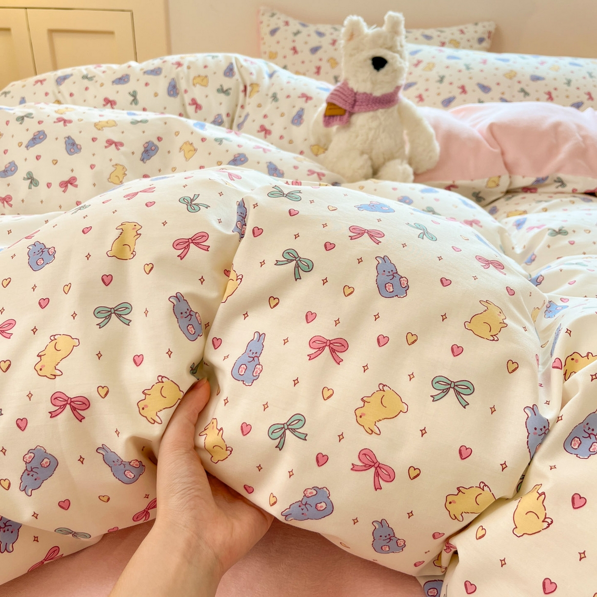 91家纺网 家纺一手货源 找家纺 麦伦家居 2025秋冬新款多功能床品全棉+牛奶绒印花四件套 乐语空间