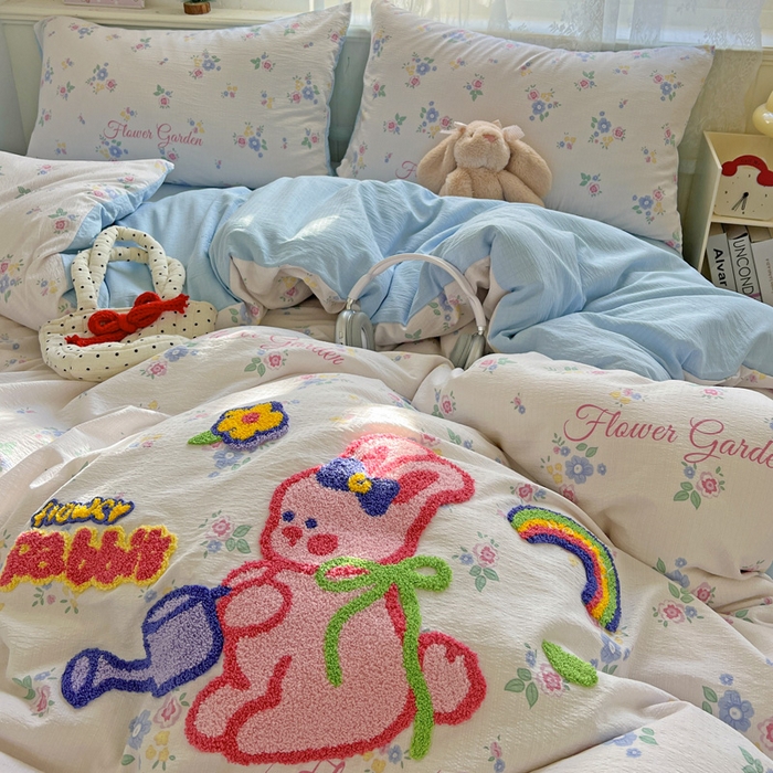 91家纺网 家纺一手货源 找家纺 （总）花伞家居 2025新款毛巾绣印花双层纱四件套（提供买家秀）