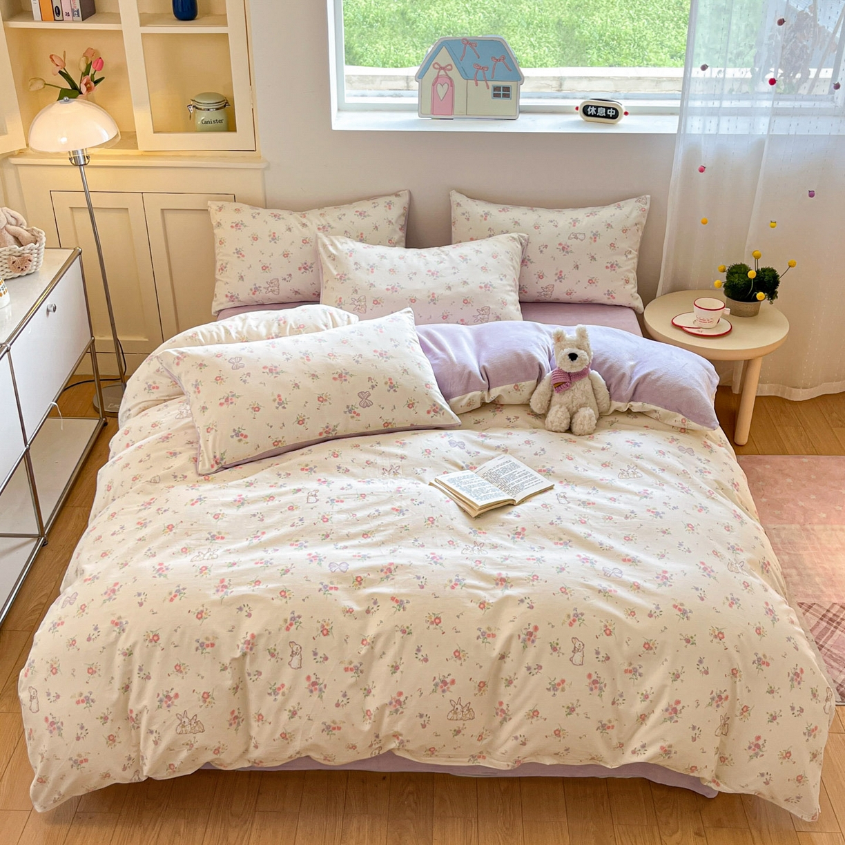 91家纺网 家纺一手货源 找家纺 麦伦家居 2025秋冬新款多功能床品全棉+牛奶绒印花四件套 萝莉兔