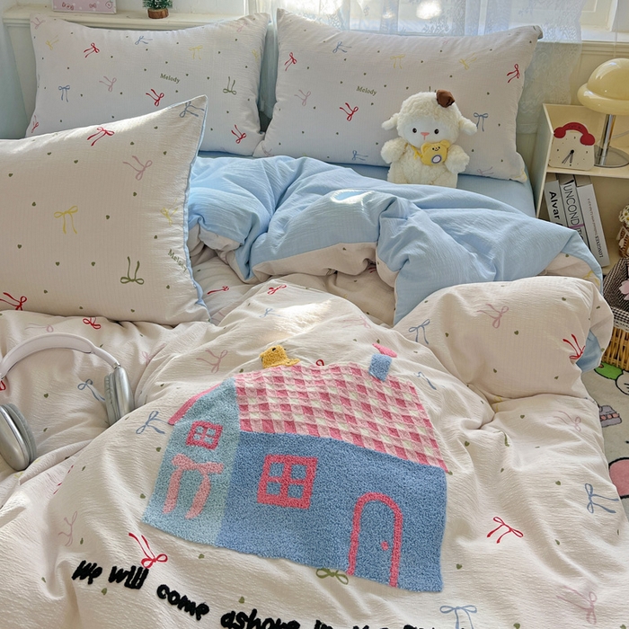 91家纺网 家纺一手货源 找家纺 （总）花伞家居 2025新款毛巾绣印花双层纱四件套（提供买家秀）