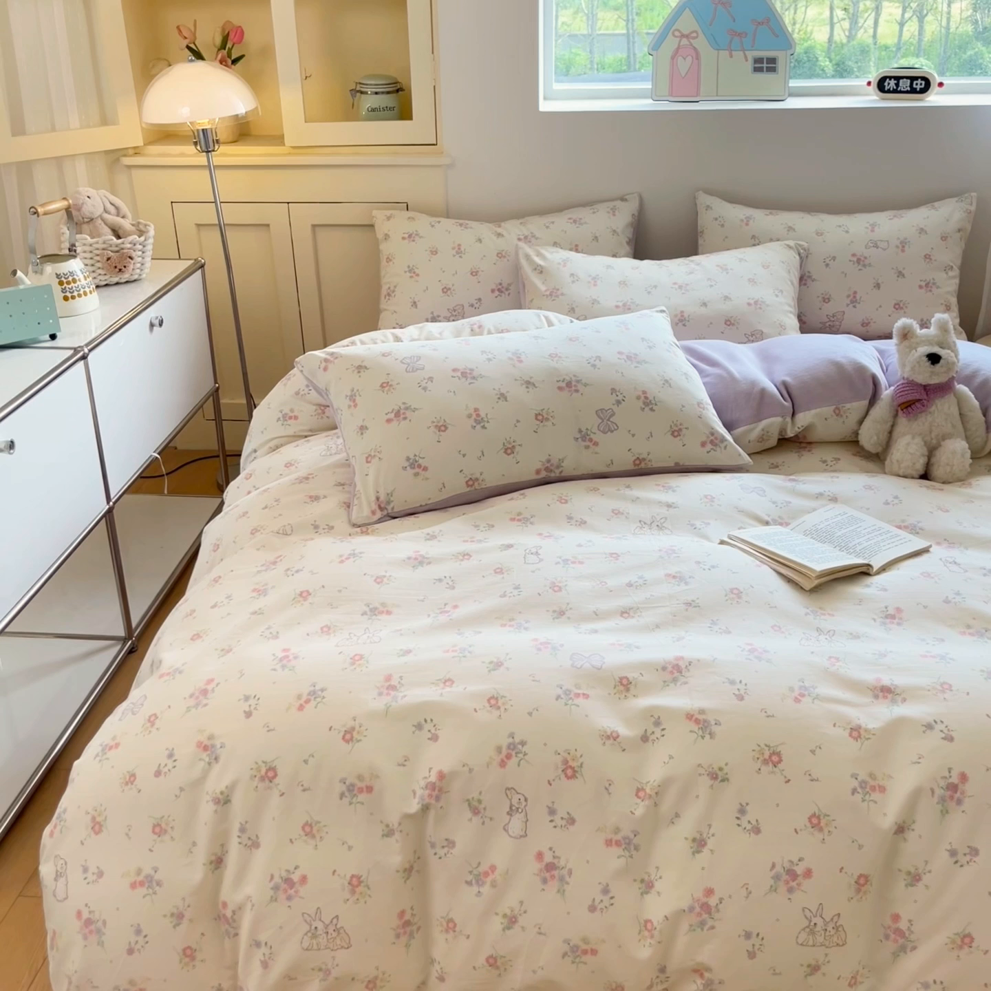 91家纺网 家纺一手货源 找家纺 麦伦家居 2025秋冬新款多功能床品全棉+牛奶绒印花四件套 萝莉兔