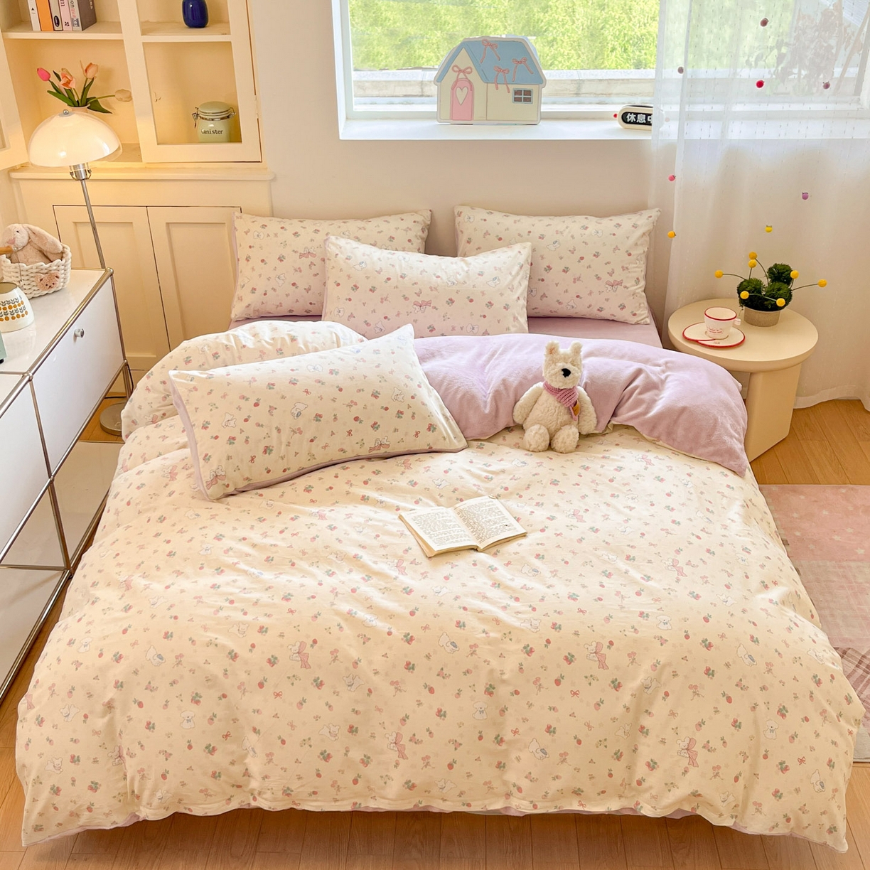 91家纺网 家纺一手货源 找家纺 麦伦家居 2025秋冬新款多功能床品全棉+牛奶绒印花四件套 莓莓庄园