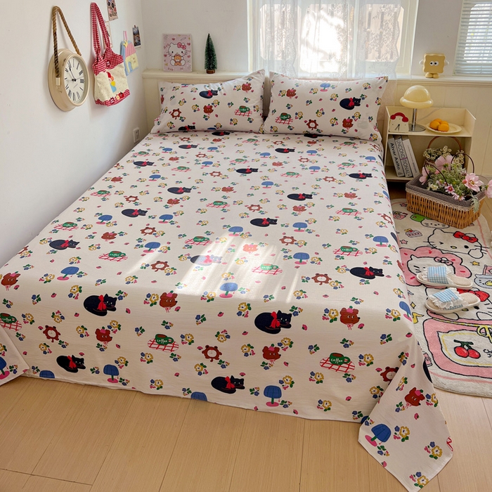 91家纺网 家纺一手货源 找家纺 花伞家居 2025新款毛巾绣印花双层纱四件套（提供买家秀） 肥肥猫