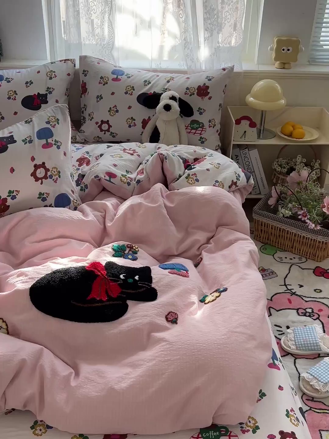 91家纺网 家纺一手货源 找家纺 花伞家居 2025新款毛巾绣印花双层纱四件套（提供买家秀） 肥肥猫