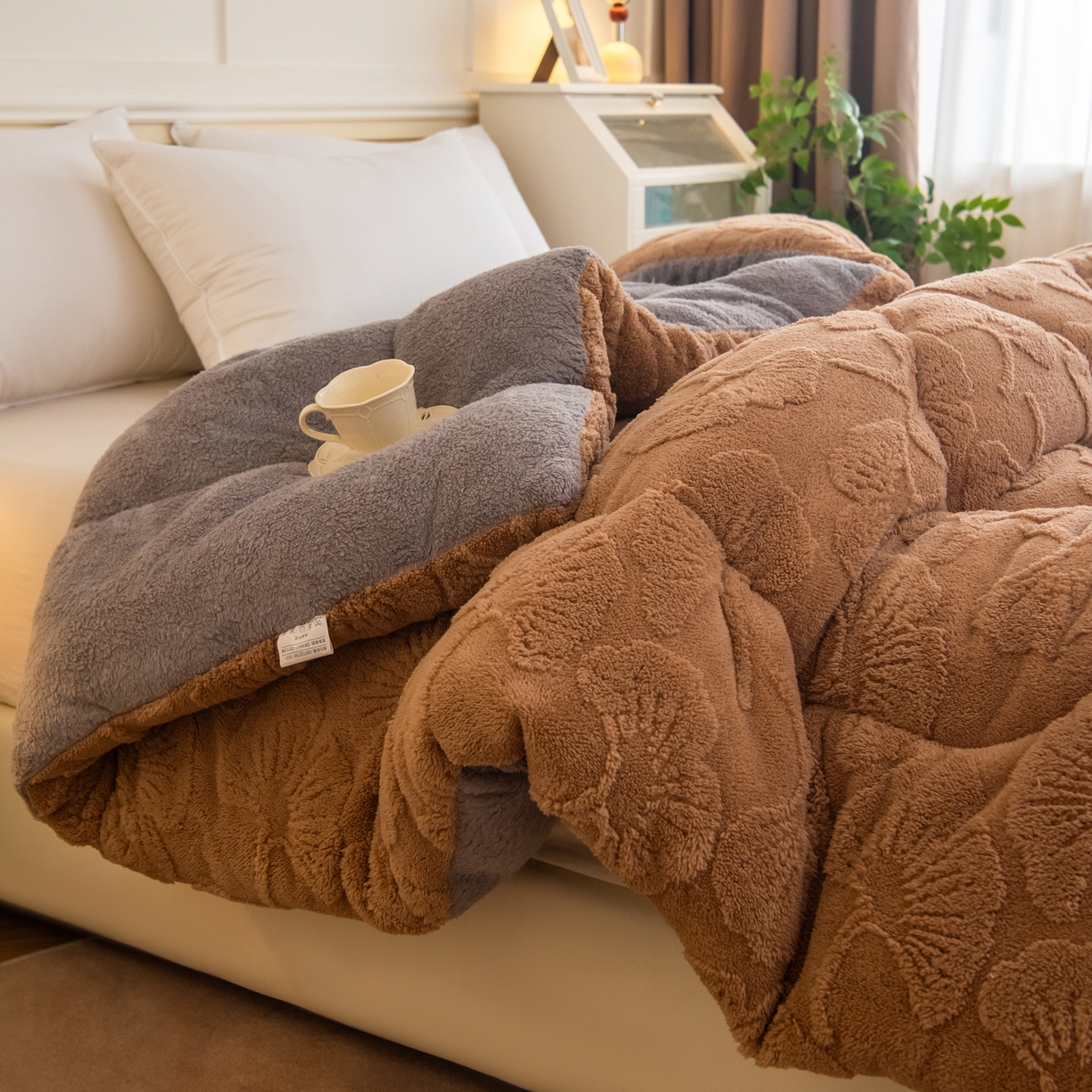 91家纺网 家纺一手货源 找家纺 （总）畅销被业 2025新款塔芙绒羊羔绒提花冬被子被芯-小银杏叶系列