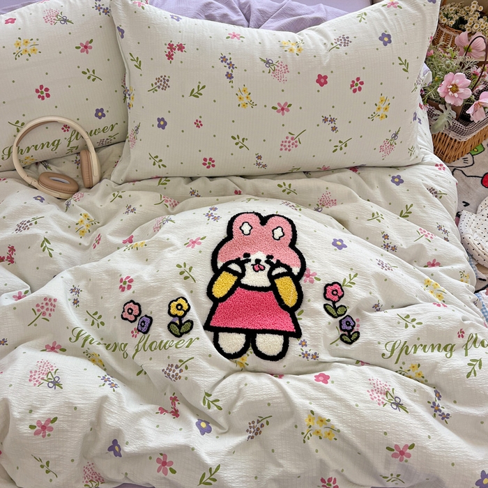 91家纺网 家纺一手货源 找家纺 花伞家居 2025新款毛巾绣印花双层纱四件套（提供买家秀） 调皮兔