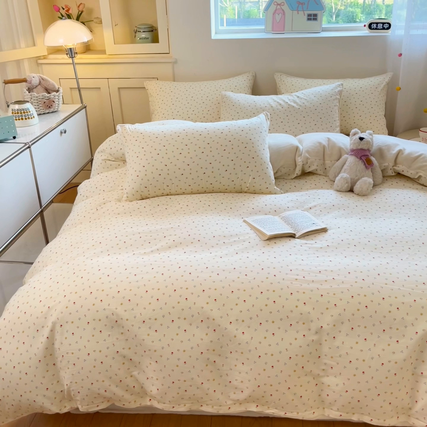 91家纺网 家纺一手货源 找家纺 麦伦家居 2025秋冬新款多功能床品全棉+牛奶绒印花四件套 奶油小花