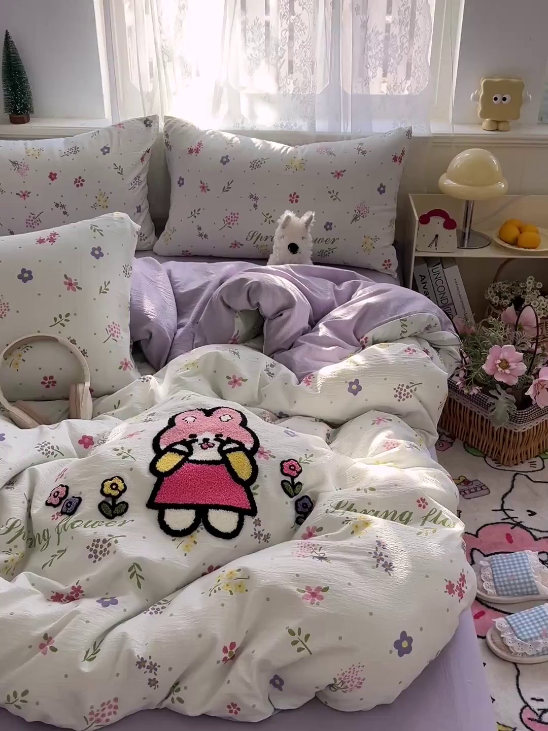 91家纺网 家纺一手货源 找家纺 花伞家居 2025新款毛巾绣印花双层纱四件套（提供买家秀） 调皮兔