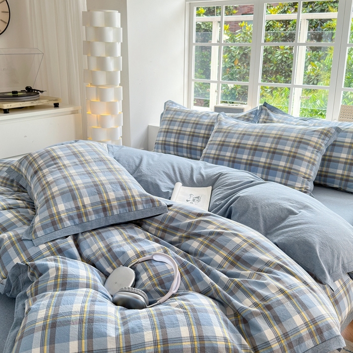 91家纺网 家纺一手货源 找家纺 （总）宜家坊 2025新款A类全棉纯棉色织水洗棉宽边断角工艺四件套 可定制尺寸