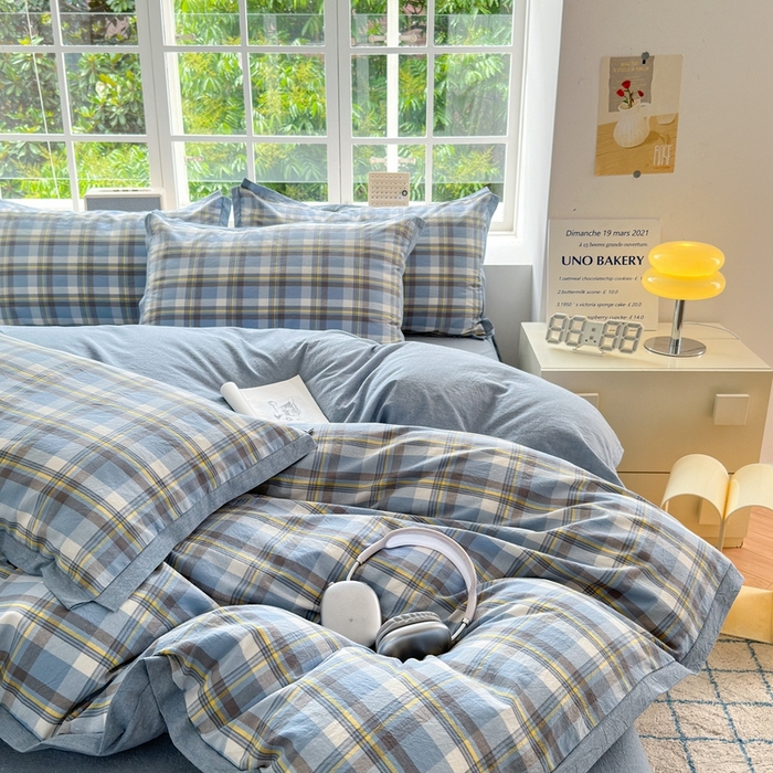 91家纺网 家纺一手货源 找家纺 （总）宜家坊 2025新款A类全棉纯棉色织水洗棉宽边断角工艺四件套 可定制尺寸