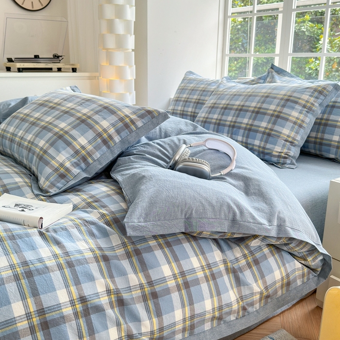 91家纺网 家纺一手货源 找家纺 （总）宜家坊 2025新款A类全棉纯棉色织水洗棉宽边断角工艺四件套 可定制尺寸