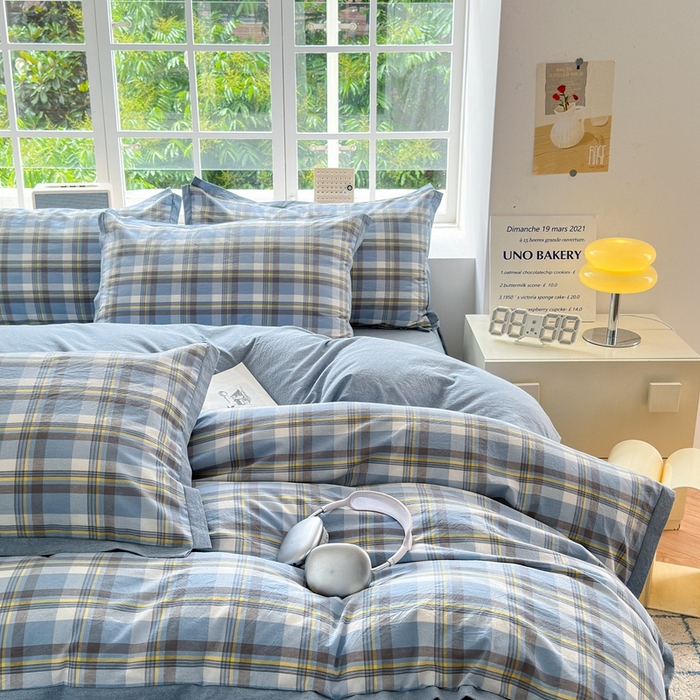 91家纺网 家纺一手货源 找家纺 （总）宜家坊 2025新款A类全棉纯棉色织水洗棉宽边断角工艺四件套 可定制尺寸