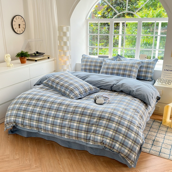 91家纺网 家纺一手货源 找家纺 （总）宜家坊 2025新款A类全棉纯棉色织水洗棉宽边断角工艺四件套 可定制尺寸