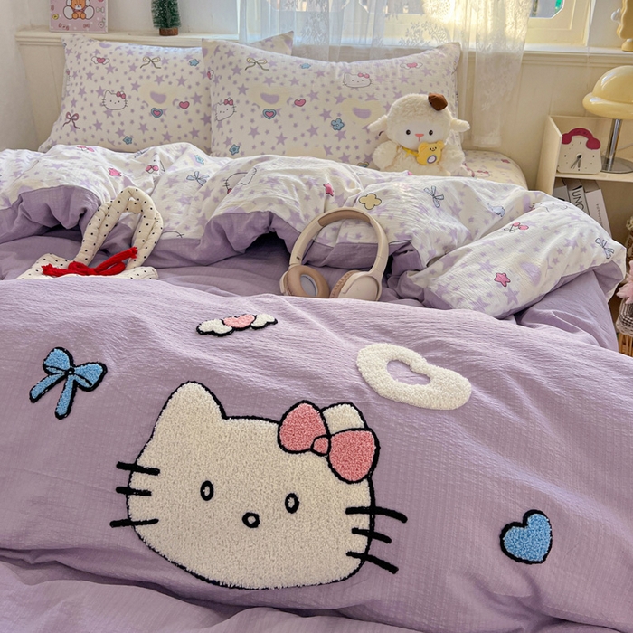 花伞家居 2025新款毛巾绣印花双层纱四件套（提供买家秀） 可爱猫