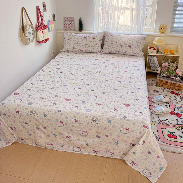 91家纺网 家纺一手货源 找家纺 花伞家居 2025新款毛巾绣印花双层纱四件套（提供买家秀） 可爱猫