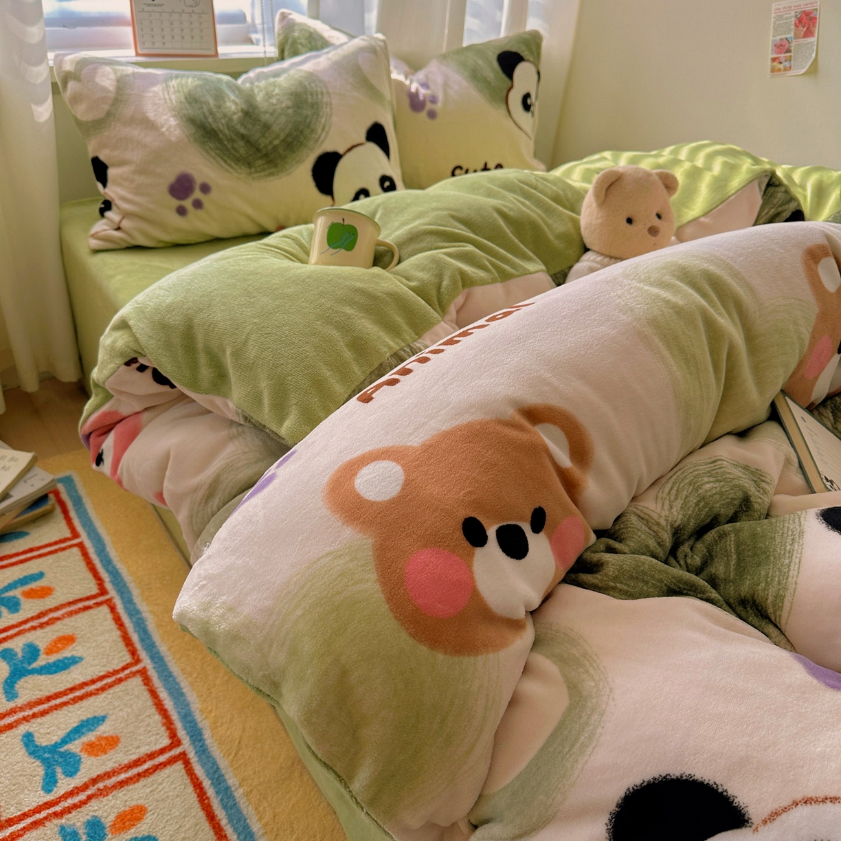 91家纺网 家纺一手货源 找家纺 （总）繁花家居 2025新款200克牛奶绒小清新卡通复古风三件套四件套