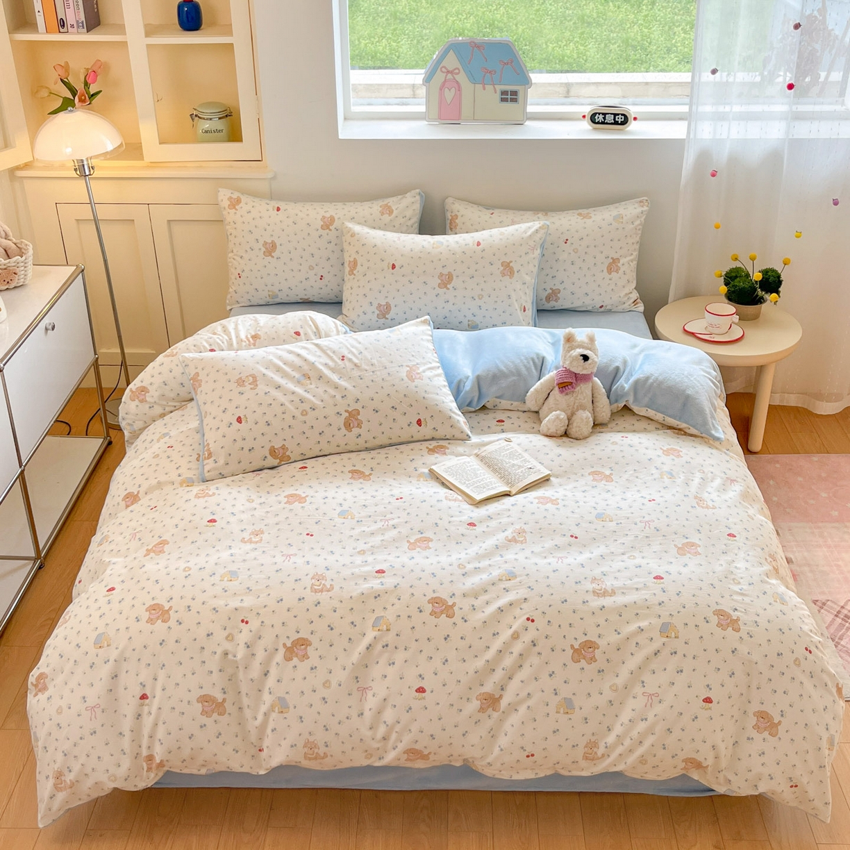 91家纺网 家纺一手货源 找家纺 麦伦家居 2025秋冬新款多功能床品全棉+牛奶绒印花四件套 森林小屋