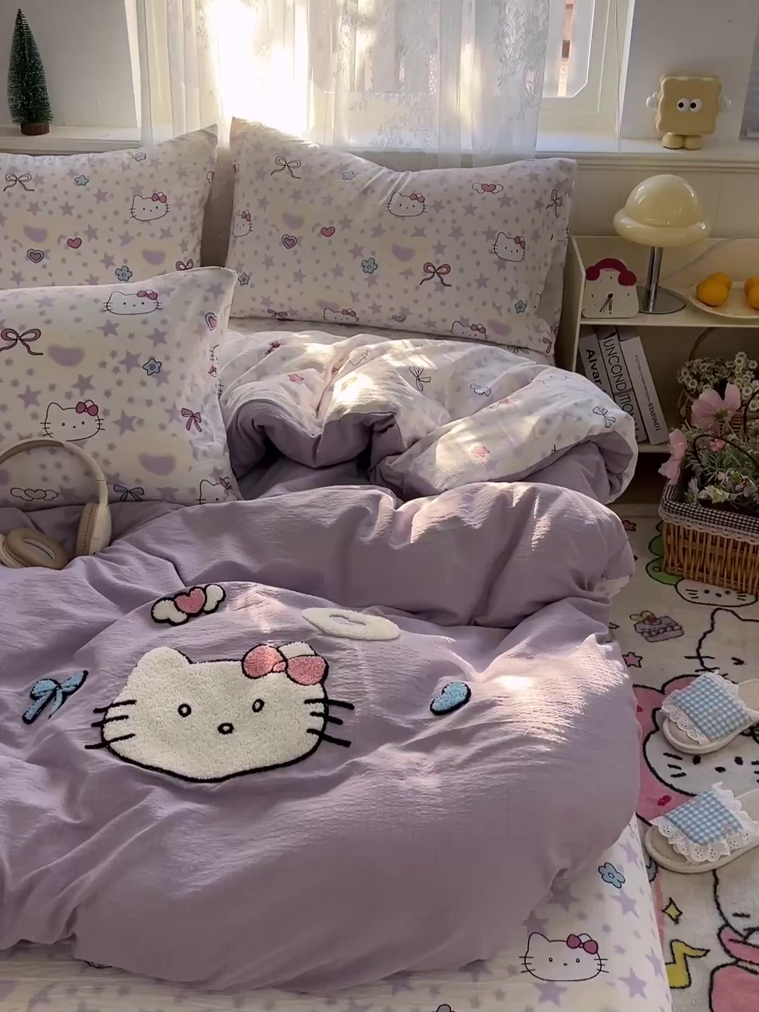 91家纺网 家纺一手货源 找家纺 花伞家居 2025新款毛巾绣印花双层纱四件套（提供买家秀） 可爱猫