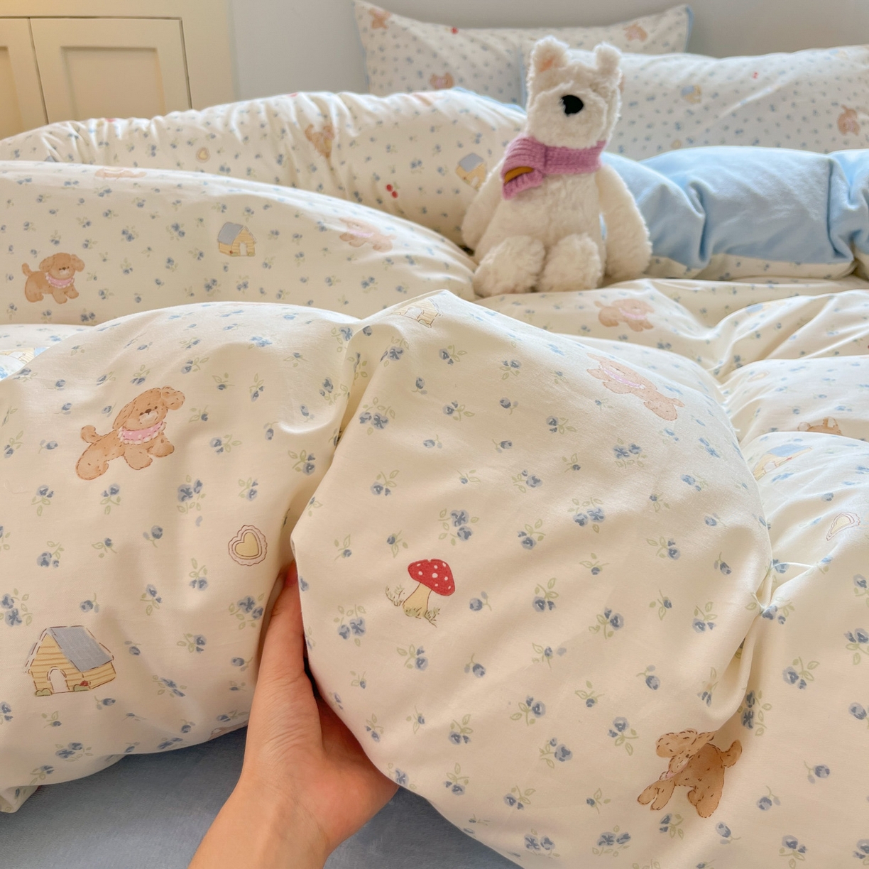 91家纺网 家纺一手货源 找家纺 麦伦家居 2025秋冬新款多功能床品全棉+牛奶绒印花四件套 森林小屋