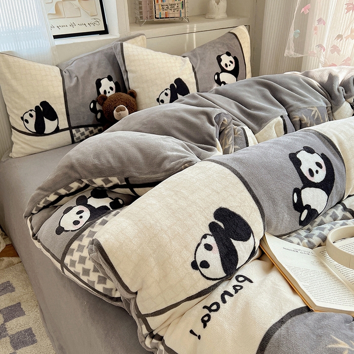 91家纺网 家纺一手货源 找家纺 （总）繁花家居 2025新款200克牛奶绒小清新卡通复古风三件套四件套