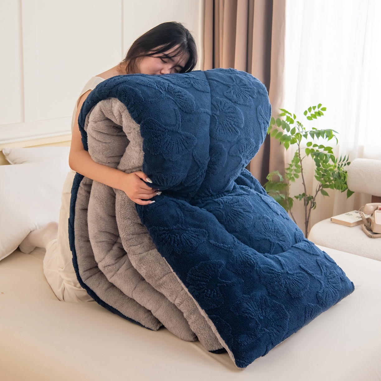 畅销被业 2025新款塔芙绒羊羔绒提花冬被子被芯-小银杏叶系列 小银杏叶-蓝色