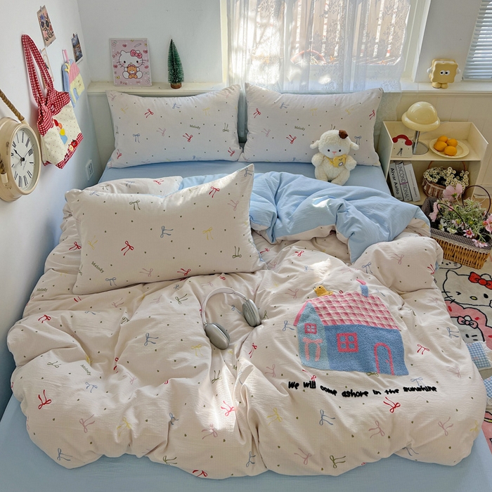 91家纺网 家纺一手货源 找家纺 花伞家居 2025新款毛巾绣印花双层纱四件套（提供买家秀） 幸福的家