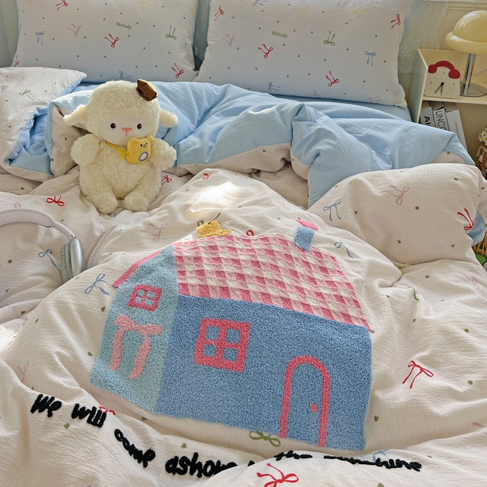 91家纺网 家纺一手货源 找家纺 花伞家居 2025新款毛巾绣印花双层纱四件套（提供买家秀） 幸福的家