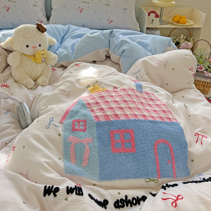 91家纺网 家纺一手货源 找家纺 花伞家居 2025新款毛巾绣印花双层纱四件套（提供买家秀） 幸福的家