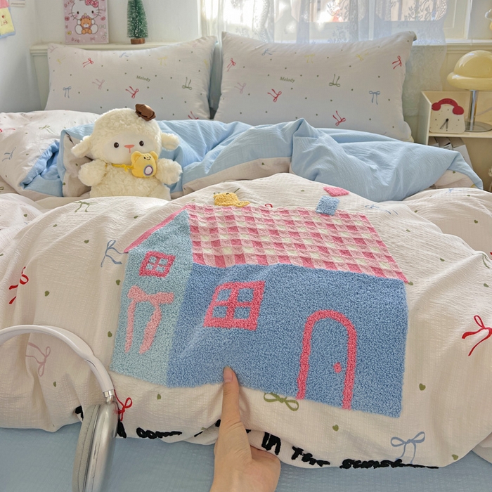 91家纺网 家纺一手货源 找家纺 花伞家居 2025新款毛巾绣印花双层纱四件套（提供买家秀） 幸福的家