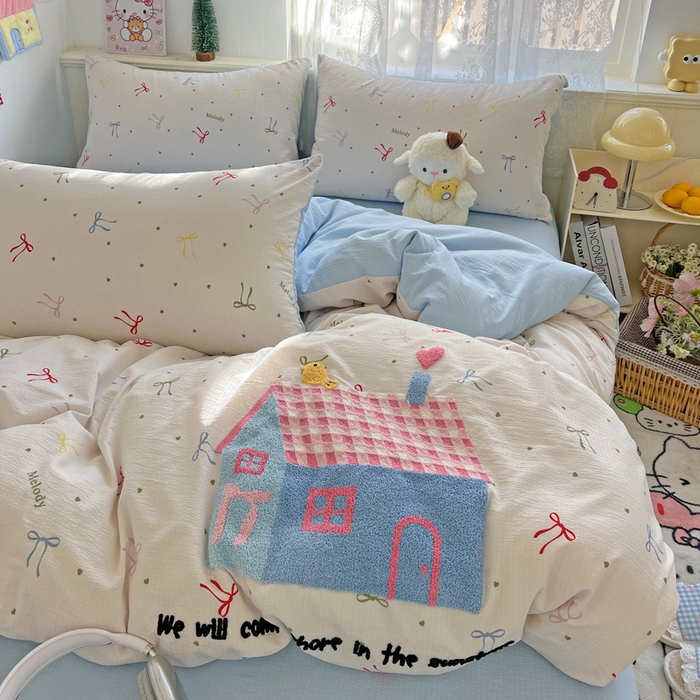 91家纺网 家纺一手货源 找家纺 花伞家居 2025新款毛巾绣印花双层纱四件套（提供买家秀） 幸福的家