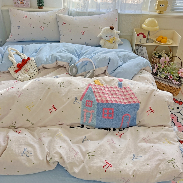 91家纺网 家纺一手货源 找家纺 花伞家居 2025新款毛巾绣印花双层纱四件套（提供买家秀） 幸福的家