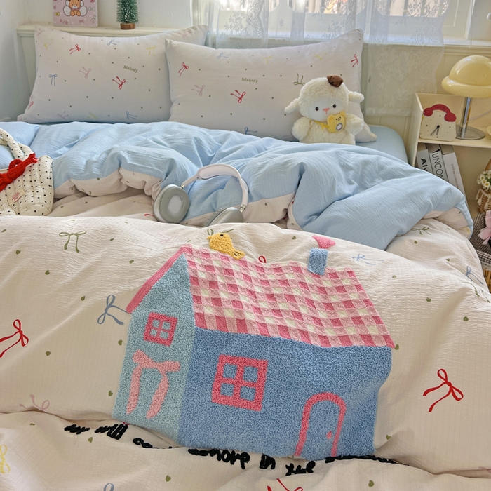 91家纺网 家纺一手货源 找家纺 花伞家居 2025新款毛巾绣印花双层纱四件套（提供买家秀） 幸福的家