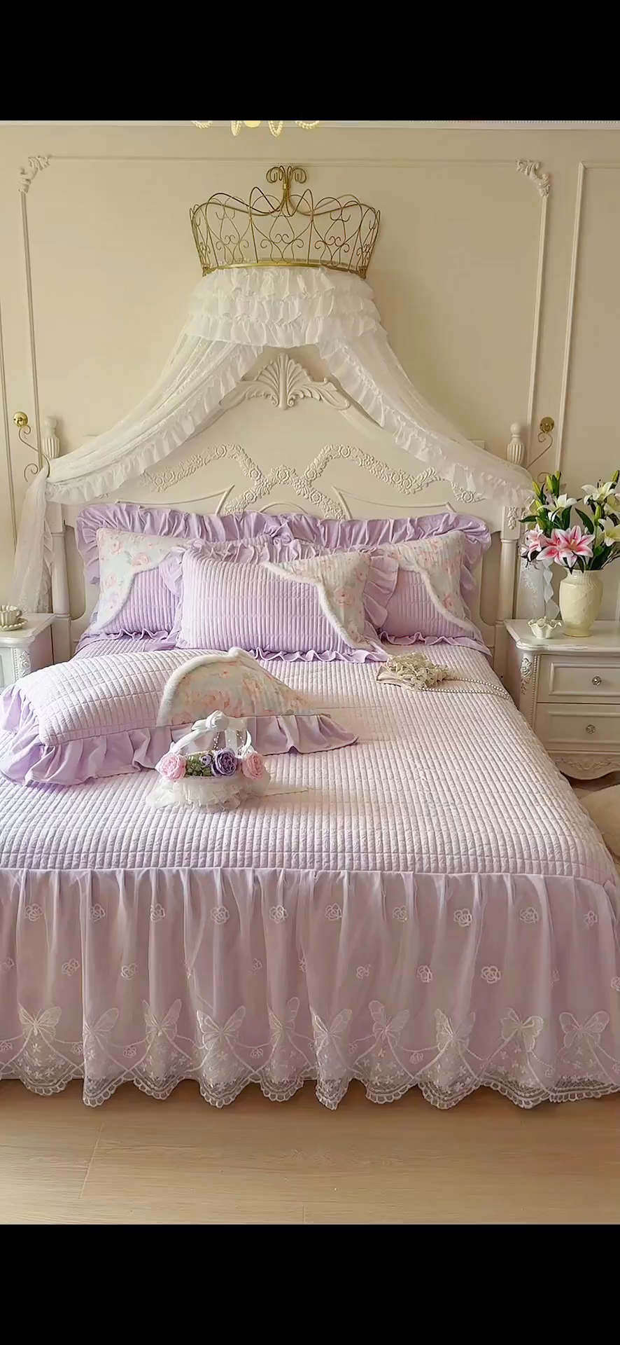 91家纺网 家纺一手货源 找家纺 宜凡家纺 2025新款婴儿绒压花撞色双拼夹棉床裙四件套 床裙款-紫幸