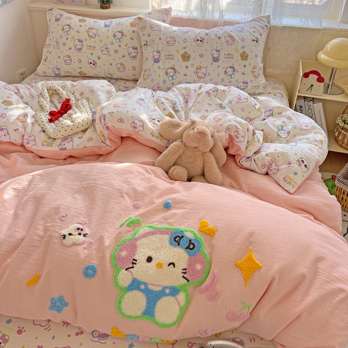 花伞家居 2025新款毛巾绣印花双层纱四件套（提供买家秀） 音乐猫