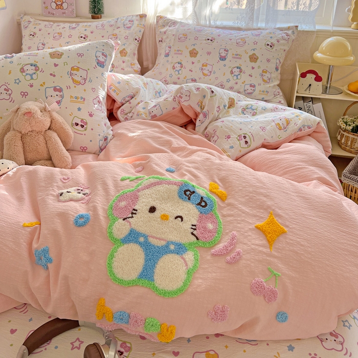 91家纺网 家纺一手货源 找家纺 花伞家居 2025新款毛巾绣印花双层纱四件套（提供买家秀） 音乐猫