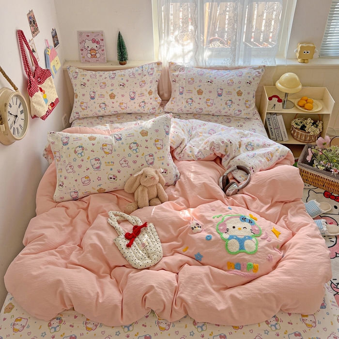 91家纺网 家纺一手货源 找家纺 花伞家居 2025新款毛巾绣印花双层纱四件套（提供买家秀） 音乐猫